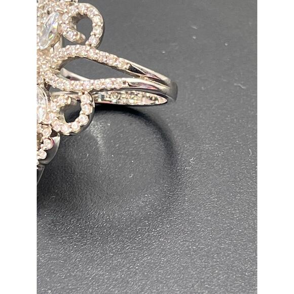 Designer Signed Sterling Silver 925 Filigree Marquise and Pave CZ Ring Sz 8.5 - Picture 7 of 11